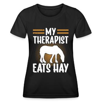 Mon thérapeute mange du foin à cheval - T-shirt sport Femme - noir - Devant - AI Model Female 172 light (172cm)