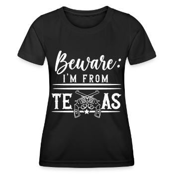 Attention Je viens du Texas Texan Texan - T-shirt sport Femme - noir - Devant - AI Model Female 172 light (172cm)