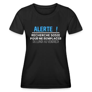 alerte recherche sosie pour me remplacer - T-shirt sport Femme - noir - Devant - AI Model Female 172 light (172cm)