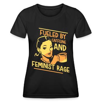 Angetrieben Von Koffein Und Feministischer Wut - Frauen Funktions-T-Shirt - Schwarz - Vorne - AI Model Female 172 light (172cm)