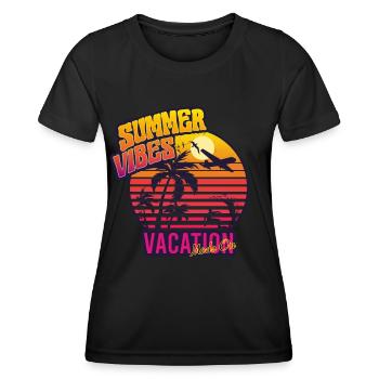 Retro Surfer Sommer Palmen Strand Sonne Urlaub - Frauen Funktions-T-Shirt - Schwarz - Vorne - AI Model Female 172 light (172cm)