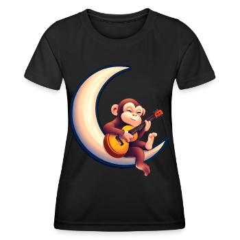 Musikalischer Affe im Halbmond - Frauen Funktions-T-Shirt - Schwarz - Vorne - AI Model Female 172 light (172cm)