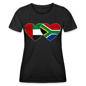 Vereinigte Arabische Emirate Südafrika Flagge Herz - Frauen Funktions-T-Shirt - Schwarz - Vorne - AI Model Female 172 light (172cm)