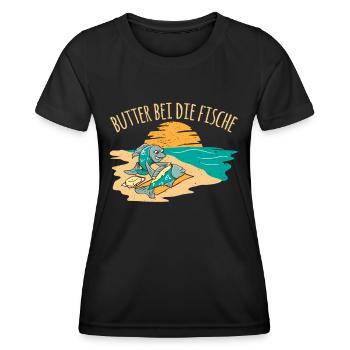 Butter bei die Fische Plattdeutsch Spruch - Frauen Funktions-T-Shirt - Schwarz - Vorne - AI Model Female 172 light (172cm)