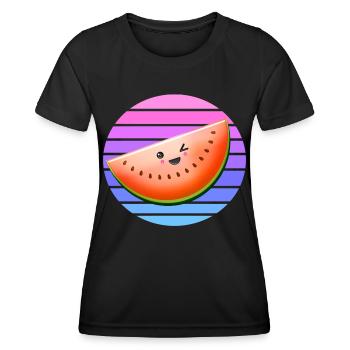 Clin d’oeil melon au coucher du soleil - T-shirt sport Femme - noir - Devant - AI Model Female 172 light (172cm)