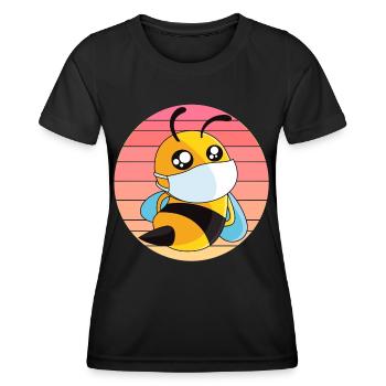 Biene mit Mundschutz im Sonnenuntergang - Frauen Funktions-T-Shirt - Schwarz - Vorne - AI Model Female 172 light (172cm)