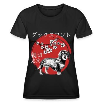 Dachshund Japan Kanji Style for Dog Lovers - Women's Functional T-Shirt - black - Front - AI Model Female 172 light (172cm)