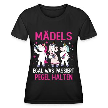Mädels Egal Was Passiert Pegel Halten - Frauen Funktions-T-Shirt - Schwarz - Vorne - AI Model Female 172 light (172cm)