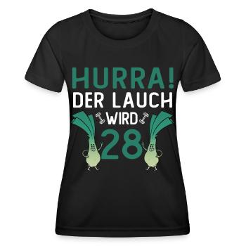 Herren 28. Geburtstag Hurra der Lauch wird 28 Gag - Frauen Funktions-T-Shirt - Schwarz - Vorne - AI Model Female 172 light (172cm)