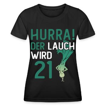 Herren 21. Geburtstag Hurra der Lauch wird 21 - Frauen Funktions-T-Shirt - Schwarz - Vorne - AI Model Female 172 light (172cm)