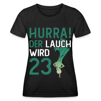 Herren 23. Geburtstag Hurra der Lauch wird 23 - Frauen Funktions-T-Shirt - Schwarz - Vorne - AI Model Female 172 light (172cm)