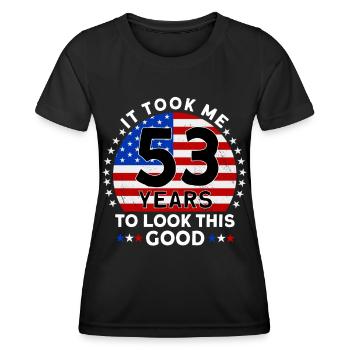 Il m’a fallu 53 ans pour être aussi beau - T-shirt sport Femme - noir - Devant - AI Model Female 172 light (172cm)