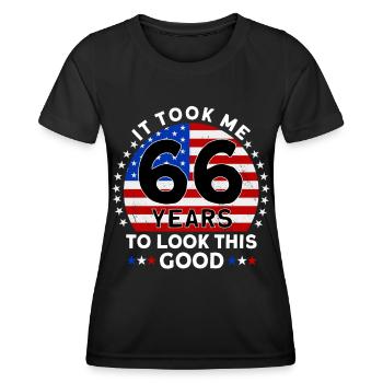 Il m’a fallu 66 ans pour être aussi beau - T-shirt sport Femme - noir - Devant - AI Model Female 172 light (172cm)