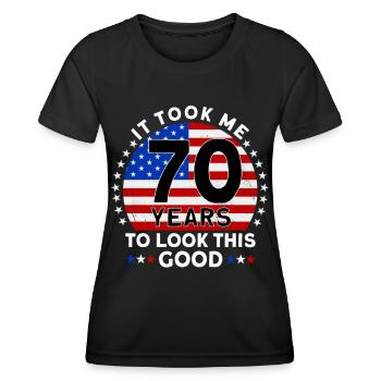 Il m’a fallu 70 ans pour être aussi beau - T-shirt sport Femme - noir - Devant - AI Model Female 172 light (172cm)