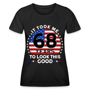 Il m’a fallu 68 ans pour être aussi beau - T-shirt sport Femme - noir - Devant - AI Model Female 172 light (172cm)