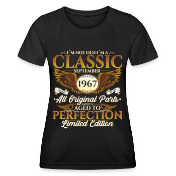 Né en 1967 Cadeau d’anniversaire Hommes Septembre - T-shirt sport Femme - noir - Devant - AI Model Female 172 light (172cm)