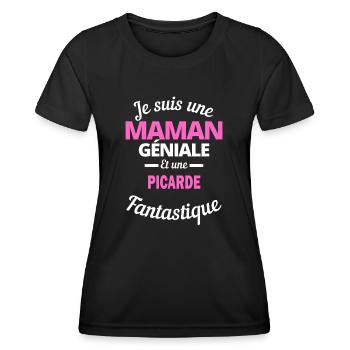 Je suis une Maman géniale Et une Picarde - T-shirt sport Femme - noir - Devant - AI Model Female 172 light (172cm)