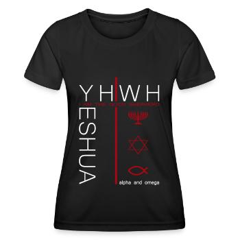 Jésus-Christ YHWH Yeshua Mode pour les chrétiens - T-shirt sport Femme - noir - Devant - AI Model Female 172 light (172cm)