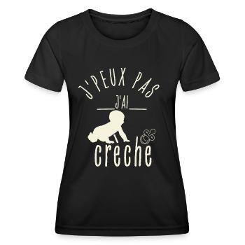 J'peux pas J'Ai Crèche - T-shirt sport Femme - noir - Devant - AI Model Female 172 light (172cm)