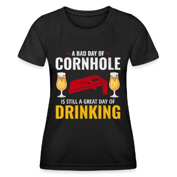 Cornhole Drinking Bean Bag Toss Outdoor Lawn Game - Women's Functional T-Shirt - black - Front - AI Model Female 172 light (172cm)