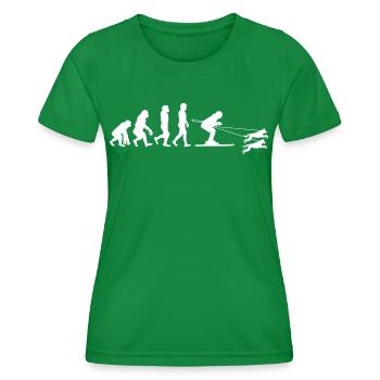 Hund Skijöring Skifahren Wintersport Evolution - Frauen Funktions-T-Shirt - Kelly Green - Vorne - AI Model Female 172 dark (172cm)