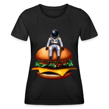Astronaute spatial Cheeseburger - T-shirt sport Femme - noir - Devant - AI Model Female 172 light (172cm)