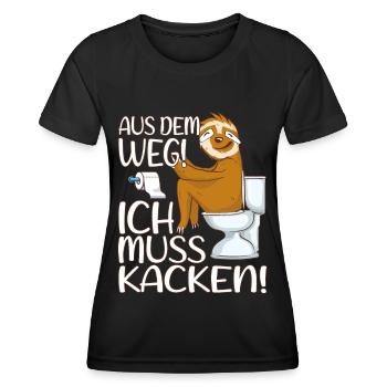 Faultier auf Klo - aus dem Weg ich muss kacken - Frauen Funktions-T-Shirt - Schwarz - Vorne - AI Model Female 172 light (172cm)