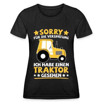 Traktor Trecker Ich habe einen Traktor gesehen - Frauen Funktions-T-Shirt - Schwarz - Vorne - AI Model Female 172 light (172cm)