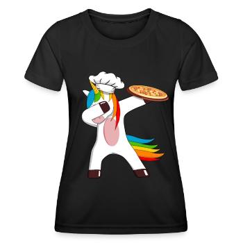 Pizza pizza pizzeria Pizza Einhorn Avec pizza - T-shirt sport Femme - noir - Devant - AI Model Female 172 light (172cm)