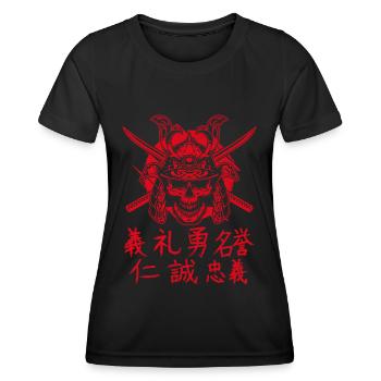 Samurai Japanischer Kanji Totenkopf Schwert Japan - Frauen Funktions-T-Shirt - Schwarz - Vorne - AI Model Female 172 light (172cm)