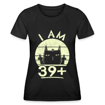 40e anniversaire femme 40e 40 ans - JE SUIS 39+ PLUS - T-shirt sport Femme - noir - Devant - AI Model Female 172 light (172cm)