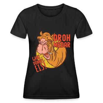 Kamel Dromedar Ganz dünnes Eis Wortwitz DROHmedar - Frauen Funktions-T-Shirt - Schwarz - Vorne - AI Model Female 172 light (172cm)