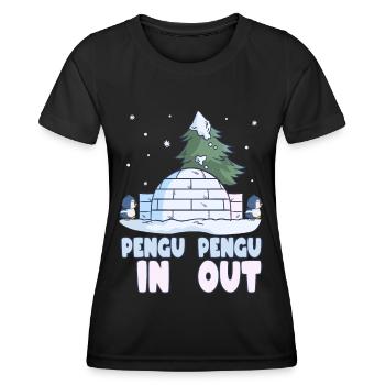 Penguin Snow Winter Pun Pengu-In Pengu-Out - T-shirt sport Femme - noir - Devant - AI Model Female 172 light (172cm)