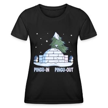 Penguin Pun Neige Hiver Pengu-In Pengu-Out - T-shirt sport Femme - noir - Devant - AI Model Female 172 light (172cm)