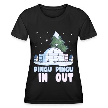 Penguin Pun Neige Hiver Pengu-In Pengu-Out - T-shirt sport Femme - noir - Devant - AI Model Female 172 light (172cm)