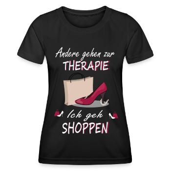 Shoppen Shopping Therapie Spruch Einkauf Design - Frauen Funktions-T-Shirt - Schwarz - Vorne - AI Model Female 172 light (172cm)