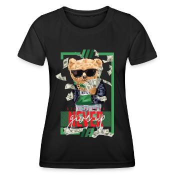 Ours riche en argent - restez fort et n’abandonnez jamais - T-shirt sport Femme - noir - Devant - AI Model Female 172 light (172cm)