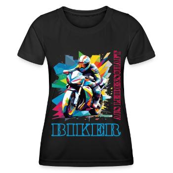 Motorrad Motorradfahrer Biker aus Leidenschaft - Frauen Funktions-T-Shirt - Schwarz - Vorne - AI Model Female 172 light (172cm)