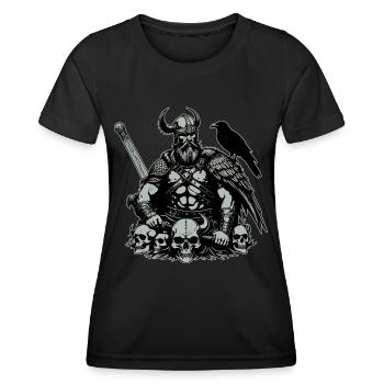 Wikinger mit Schwert und Rabe auf Schädel - Frauen Funktions-T-Shirt - Schwarz - Vorne - AI Model Female 172 light (172cm)