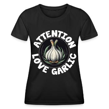 Attention j’adore l’ail et le bulbe d’ail - T-shirt sport Femme - noir - Devant - AI Model Female 172 light (172cm)
