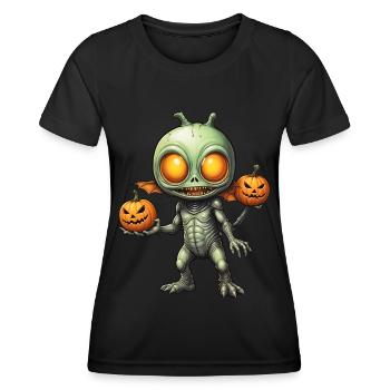 Halloween - Außerirdischer Grusel mit Kürbis - Frauen Funktions-T-Shirt - Schwarz - Vorne - AI Model Female 172 light (172cm)