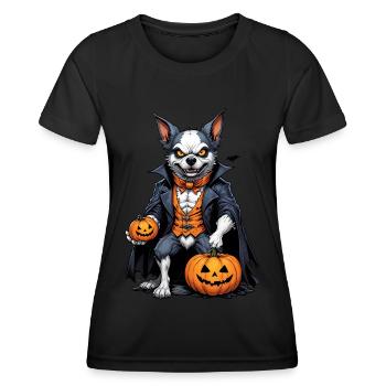 Halloween - Hund Grusel mit Kürbis - Frauen Funktions-T-Shirt - Schwarz - Vorne - AI Model Female 172 light (172cm)