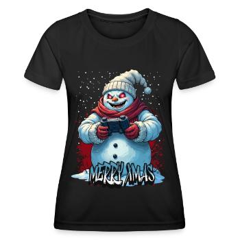 Méchant Noël Gamer Bonhomme de neige Joyeux Noël - T-shirt sport Femme - noir - Devant - AI Model Female 172 light (172cm)