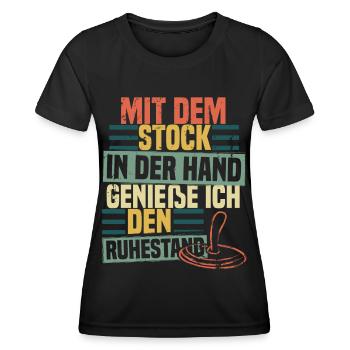 Mit dem Stock in der Hand - Ruhestand - Frauen Funktions-T-Shirt - Schwarz - Vorne - AI Model Female 172 light (172cm)