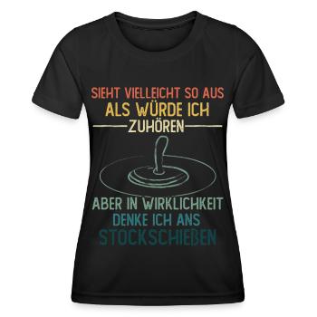 In Wirklichkeit denke ich ans Stockschießen - Frauen Funktions-T-Shirt - Schwarz - Vorne - AI Model Female 172 light (172cm)