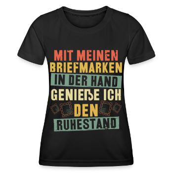 Mit meinen Briefmarken genieße ich den Ruhestand - Frauen Funktions-T-Shirt - Schwarz - Vorne - AI Model Female 172 light (172cm)
