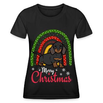 Cute Dachshund Christmas Puppy Kawaii - Women's Functional T-Shirt - black - Front - AI Model Female 172 light (172cm)
