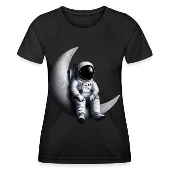 Astronaut im Halbmond - Frauen Funktions-T-Shirt - Schwarz - Vorne - AI Model Female 172 light (172cm)