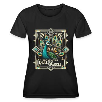 Art-Déco Pfau: Stilvolle Pracht - Frauen Funktions-T-Shirt - Schwarz - Vorne - AI Model Female 172 light (172cm)