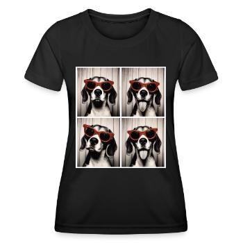Photo booth Beagle with red sunglasses - Women's Functional T-Shirt - black - Front - AI Model Female 172 light (172cm)